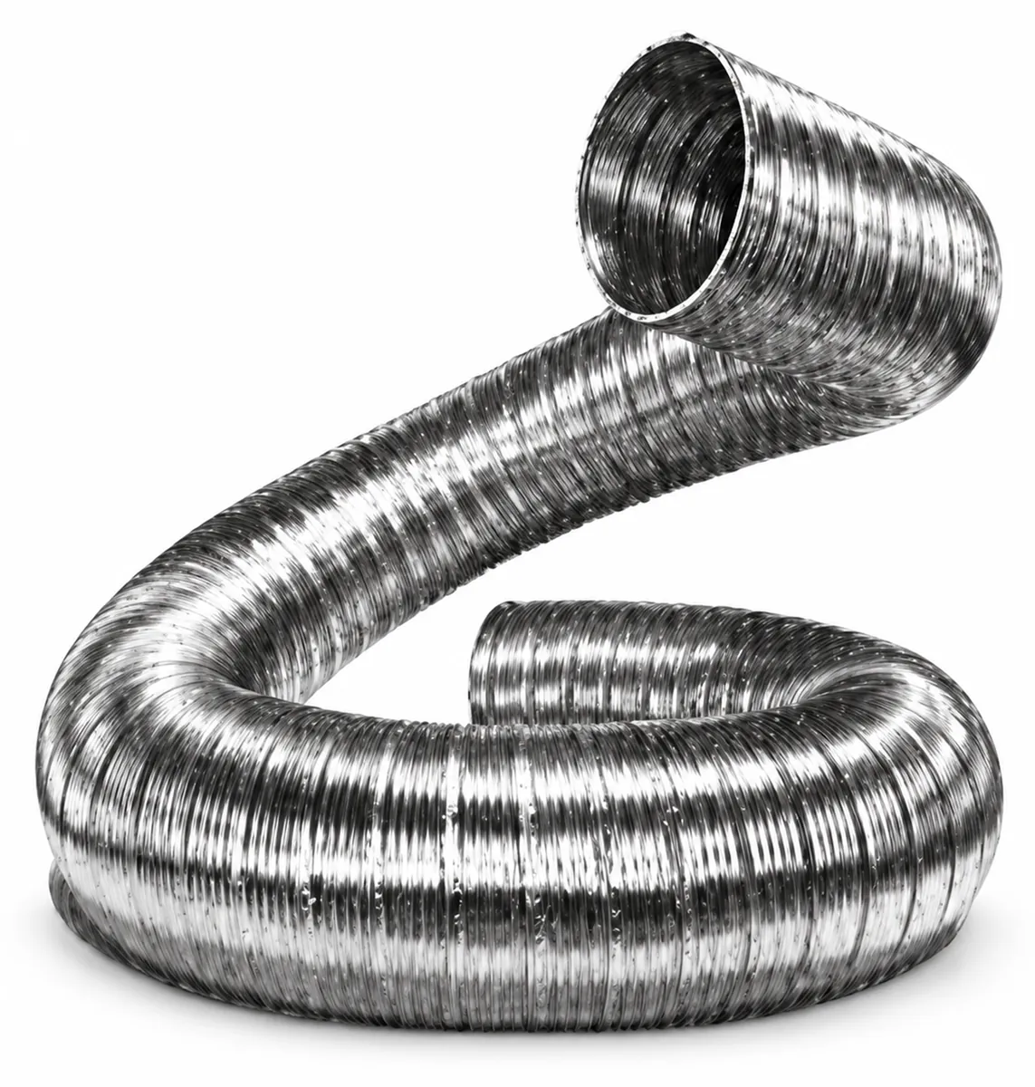 Ducto semirrígido de lámina de aluminio corrugada, enrollado en curva