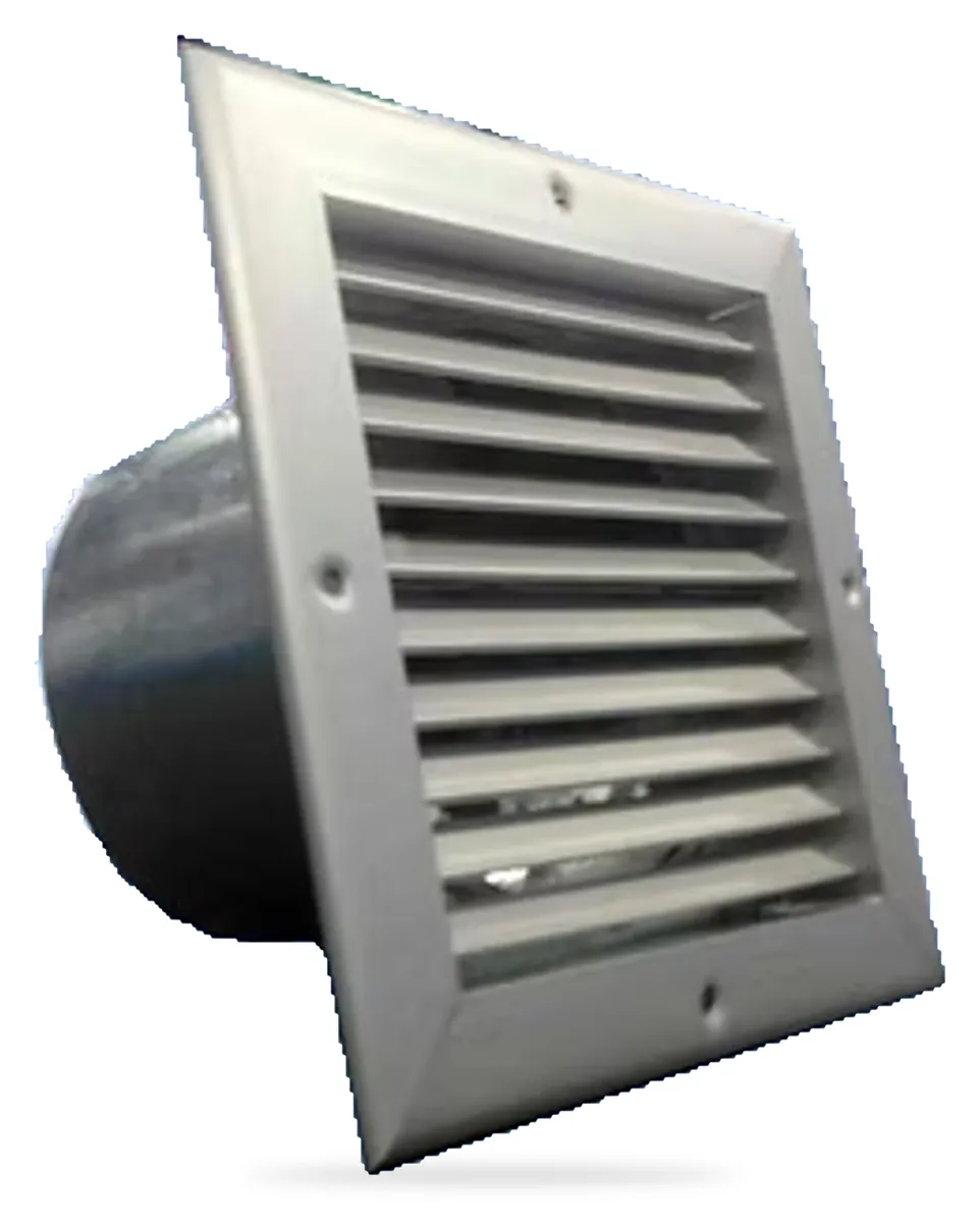 Extractor metálico con cuello redondo y rejilla de aluminio de aletas horizontales