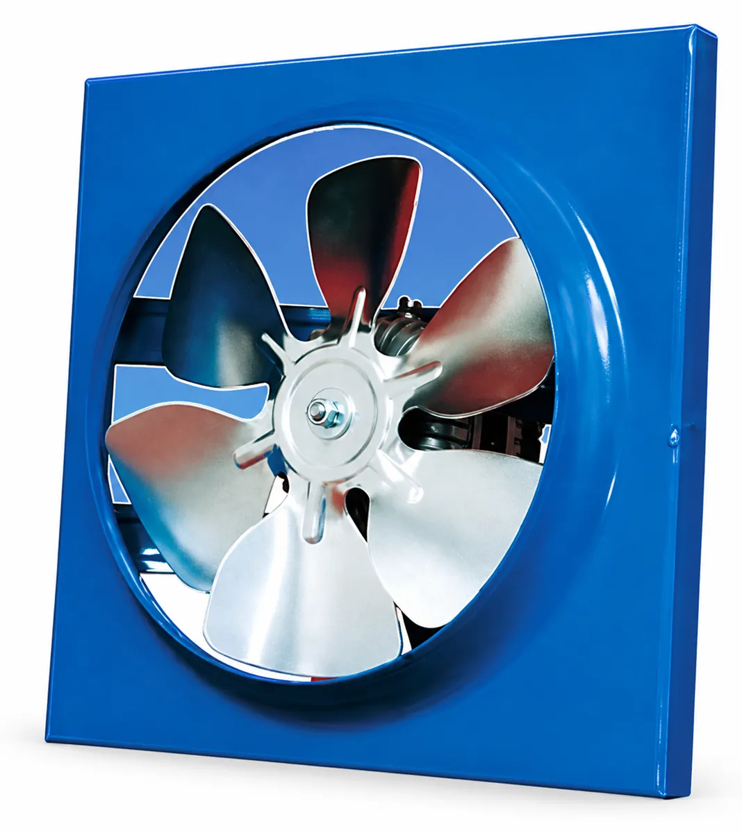Extractor de marco metálico azul con aspa metálica a la vista