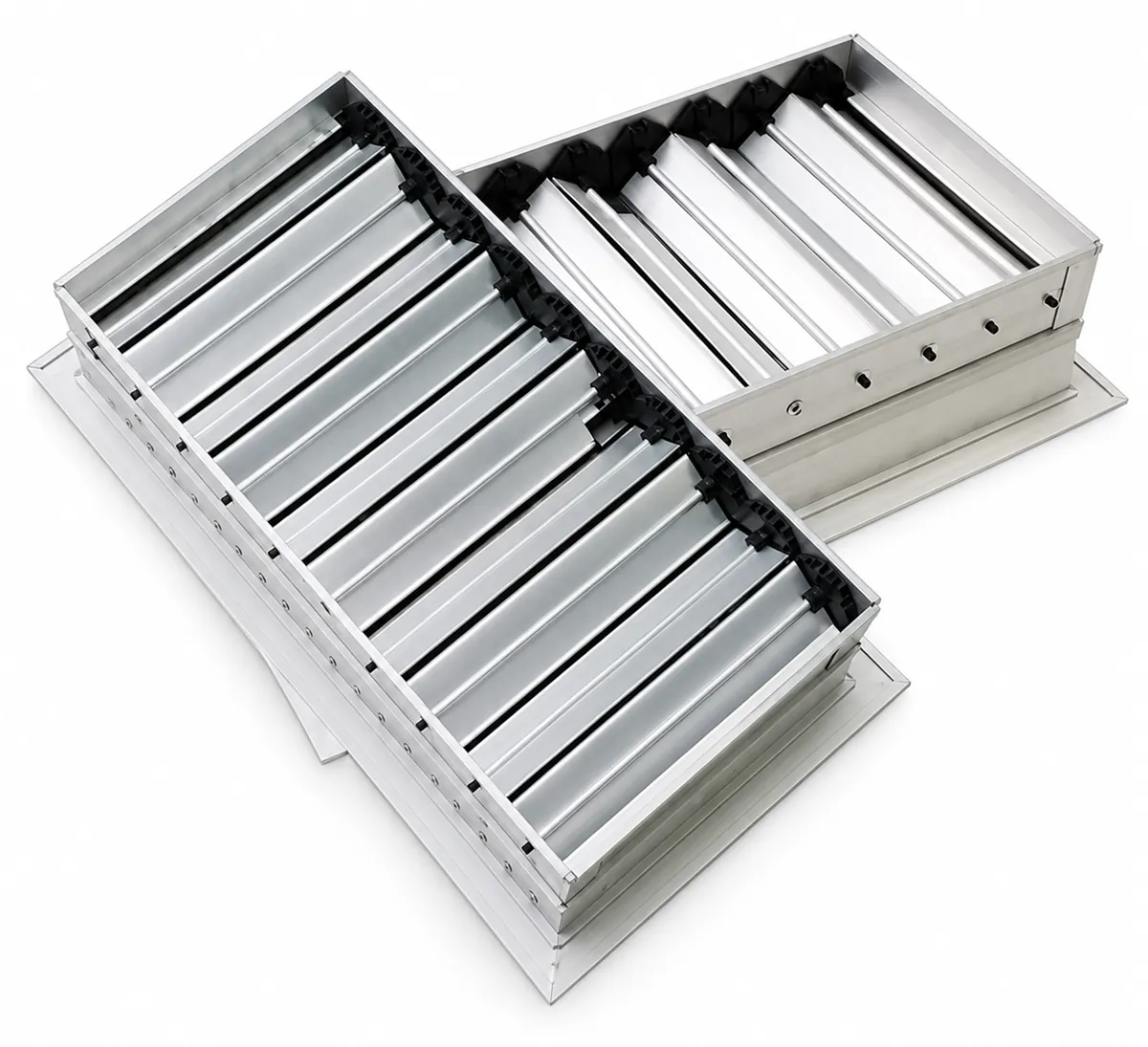 Dos controles de volumen de aluminio con aletas opuestas